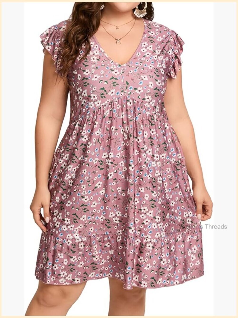 Plus Size V Neck Swing Midi Dress with Pockets